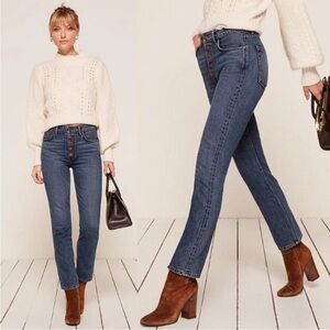 Reformation Petite Button Fly Jeans Mid Rise Straight Leg Women’s 28 Wash Baltic